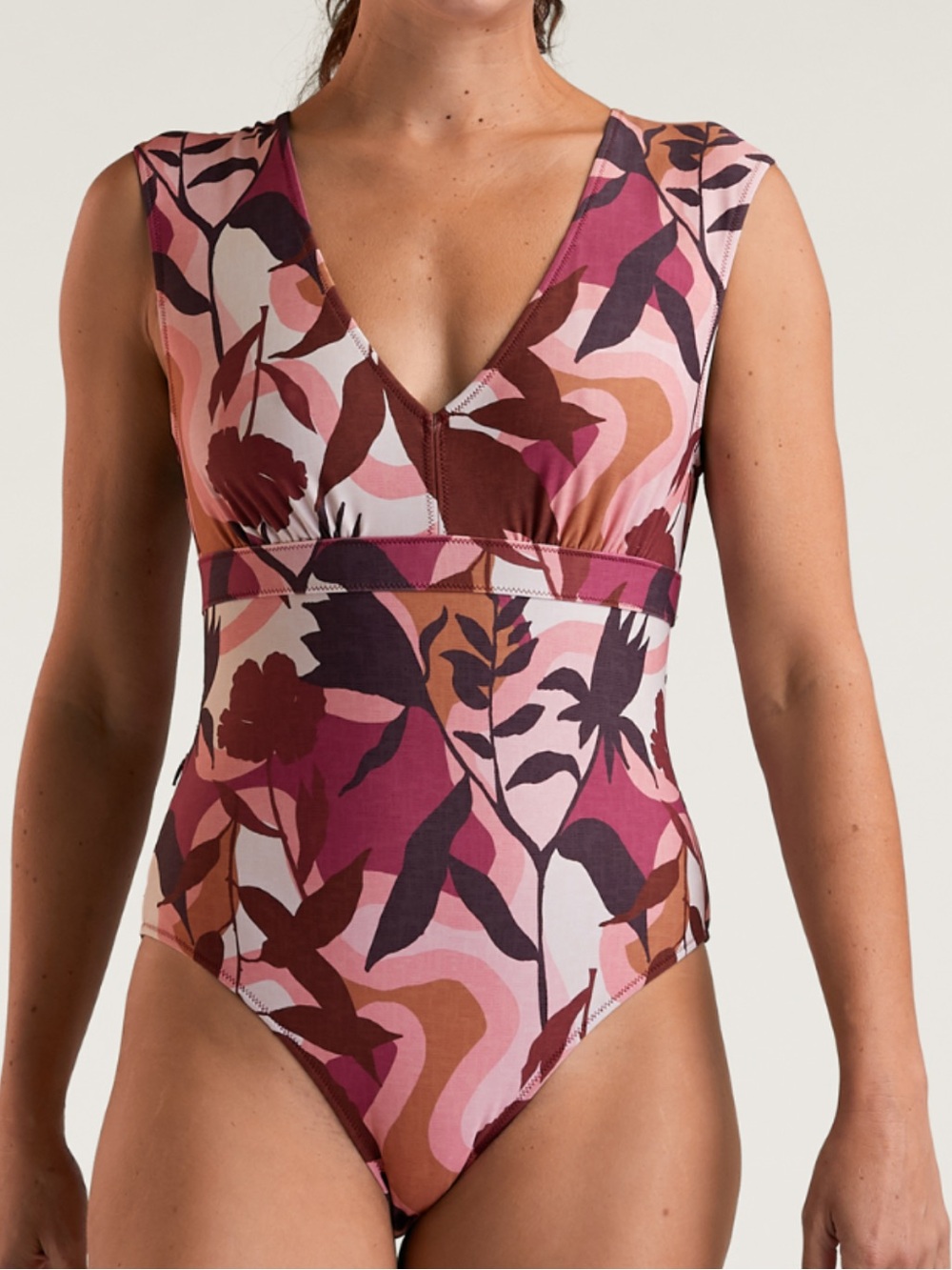Title Nine Whitecap Swim Wide Strap Floral V-Neck, full back coverage,X